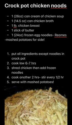 the instructions for how to make crock pot chicken noodles