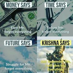 four different pictures with money and time sayings