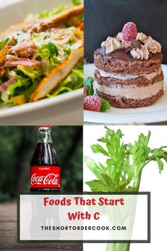 4 images of foods that start with C - celery, cola, cake and caesar salad Carrots Cake, Recipes Learn, The Letter C, Calamari, Letter C, Flat Stomach, Unique Recipes