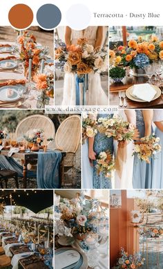 an orange and blue wedding color scheme