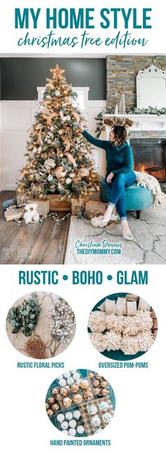 a woman sitting on the floor next to a christmas tree