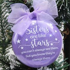 "Sisters Gifts from Sister, Sisters Christmas Ornament Gifts for Sister Birthday Christmas Valentine's Day Gift -Sisters are Like Stars Tree Ornament Keepsake for Sisters Besties Glitter Ornaments Ready to Ship Ship From The USA 🎄Unique Ornament: Our Christmas ornaments 2023 are made from glass, handmade glitter 8cm/ 3.15 inches round, printed one side, come with ribbon and hanging rope and white box package. 🎄Unique Ornament: \"Sisters are like stars, You can't always see them\" glitter sisters ornaments will be a unique gift for your big sister, little sister, bonus sister 🎄Unique sister ornaments: an impressive addition to your Christmas tree and your holiday decor, soul sister ornaments are sure to stand out. big sister ornament will bring joy to your family in Holiday. This is a gr Ornaments Diy Gift Ideas, Sister Ornaments Diy, Sister Ornaments, Christmas Glitter, Sister Christmas Ornaments, Vinyl Christmas Ornaments, Christmas Ball Ornaments Diy, Sister Ornament, Glitter Ornaments Diy