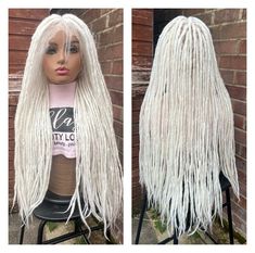 PLEASE NOTE: Before placing your order, help send your telephone number as required by courier service for shipping  Description Hair Type: Kanekalon Hair / Synthetic Hair Dreadlocks  Braid Size: Medium size Baby hairs: yes  Length: 30 inches Density: meduim Dreads Colour: Snow White  Full lace wig Comes with elastic and stretchy cap (fits most head), making you navigate any way you want to because it is holding the wig tightly to your head. This item is new and available for immediate shipping Lisa Bonet Locs, Dreads Wig, White Dreadlocks, Dread Wig, Hair Dreadlocks, Kanekalon Hair, Kanekalon Hairstyles, Lisa Bonet, Baby Hairs