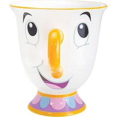 a close up of a cup with a face on it