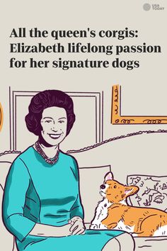 A drawing of queen Elizabeth II and a corgi next to her Queen's Corgis, Corgi Names, First Dog, Elisabeth Ii, Pembroke Welsh Corgi, Save The Queen, Welsh Corgi, Travel News