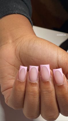 Light Pink French Tips Square, Colour French Tip, Pink French Tip Nails Square, Short Pink French Tip Nails, Light Pink French Tips, Baby Pink French Tip, Pink French Tip Nails, Pink French Tips, Pink French Tip