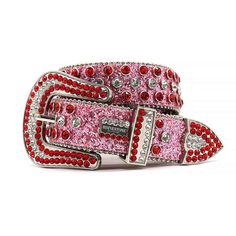 Add a touch of feminine charm to your outfit with our pink strap BB belt adorned with shimmering red and silver studs This stunning accessory is designed to elevate your style to new heights, perfect for those who love to make a fashion statement. The soft pink strap adds a touch of sweetness, while the shiny red and silver studs create a captivating contrast that catches the eye. Made with high-quality materials, this belt is built to last and exudes elegance and sophistication. Whether you're Adjustable Silver Belt With Rhinestone Rivets, Silver Adjustable Belt With Rhinestone Rivets, Pink Bb Belt, Belt Aesthetic, Bb Belt, Belt Store, Diamond Belt, Bling Belts, Pink Belt