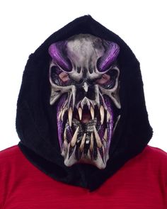 Predator mask is a purple-fanged monster mask with plush hood, a great monster latex face, skull-like character with exposed muscle, bone snake tongue and an attached hood. The sculpt has great definition of a sinister monster with terrifying facial expression. It has great visibility, is lightweight and comfortable. The mask alone can be worn as a full costume. Snake Tongue, Monster Mask, Facial Expression, The Mask, Face Mask, Facial, Mask, Purple