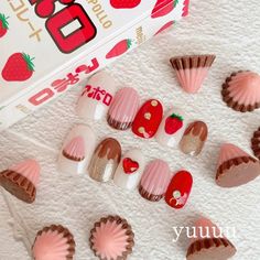 Japanese Kawaii Nails, Japanese Nail Art Short Nails, Dessert Nails Designs, Dessert Nail Art, Kawaii Fall Nails, Sweets Nails, Dessert Nails, Food Nail Art