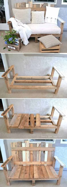 the instructions for how to make a sofa out of wood pallets and other materials