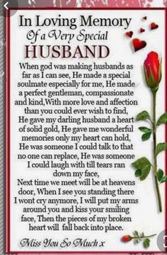 a poem written in loving memory of a very special husband