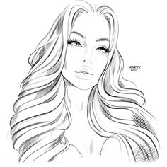 a drawing of a woman's face with long hair