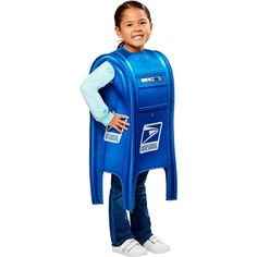 Your tyke will be ready to distribute mail all across the country this year when you get them all decked out in our United States Postal Service Toddler Post Box Costume. With this set, you will receive everything your kid needs to learn exactly what it's like to work for the Post Office. Featuring a big blue mailbox foam tabard tunic with a United States Postal Service emblem printed right on the front, your child is going to have the time of their life sporting this fun look this year. | Rubie Postal Service Logo, Usps Mailbox, Office Mailboxes, Foam Costume, Sending Mail, Box Costumes, Classic Halloween Costumes, Buy Stamps, Halloween Costume Shop