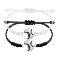 PRICES MAY VARY. Boys bracelet: Braided cords weaved together with silver metal baseball desgin. Each string bracelet is lovingly handmade with high-quality braided string which is durable and does not easy to fall off, perfect for daily wearing. Rope bracelets: The boy bracelets have a sliding knot closure and beads on the end of the dangle strings which can adjust size from 6''to 12'', fit most wrist sizes. The black one is for adult and the white one is for your boys/girls, also can be brother and sister bracelets. Baseball gifts: Delicate bracelets which packed in a nice velvet bag. Special back to school gift for boys/girls who are a baseball lover,son bracelet from mom,grandson bracelet from grandma,birthday gift,christmas gift for son/brothers,friendship bracelets for boys etc. Hand Adjustable White Wristband For Sports, Adjustable White Wristband For Sports Events, Adjustable Black Friendship Bracelet For Birthday, Adjustable Black Friendship Bracelets For Birthday, Novelty Adjustable White Friendship Bracelet, Novelty White Adjustable Friendship Bracelet, Black Adjustable Friendship Bracelets For Birthday, Novelty White Adjustable Friendship Bracelets, Adjustable White Wristband For Birthday