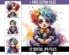 an image of a clown with different colored hair