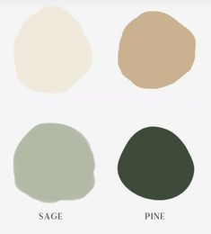 four different shades of green, beige and white