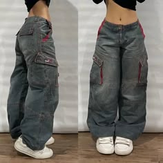 Multi-pocket Washed Baggy Jeans Baggy Clothes Outfit Tomboy, Cool Baggy Jeans, Baggy Jeans Women, Harajuku Casual, Baggy Blue Jeans, Y2k Baggy Jeans, Y2k Harajuku, Denim Pants Mens, Denim Cargo Pants