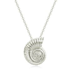 a silver necklace with a spiral design on it