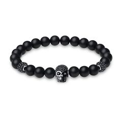 PRICES MAY VARY. This stone beaded bracelet is made of 12*10*7mm CZ pave skull charm, 8mm Matte Onyx stone Durable elastic string, for wrist size of 6.25-7"(16-18cm), makes this skull bracelet easy to slide on and off This Skull bracelet can be used as an ornament, primitive nature, bold and bold, to the wearer to add a wild charm Stone bracelet becomes a latest trends jewelry; Onyx bracelet is said to enhance self-control and stimulate the power of wise decision-making, impart self-confidence a Black Stone Bracelet, Skull Bracelet Men, Bracelet Easy, Viking Bracelet, Obsidian Stone, Skull Bracelet, Onyx Bracelet, Bracelet For Men, Onyx Stone