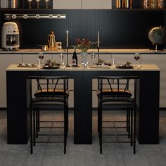 a kitchen table with four chairs next to it and an oven in the back ground