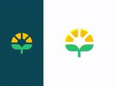 two different logos, one with an orange flower and the other with a green leaf