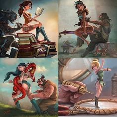 four different pictures of people with books in their hands and one woman holding a book