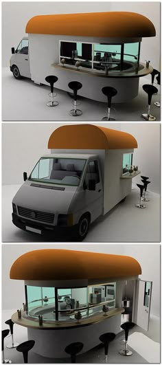 three different views of a small food truck