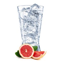 grapefruit and water in a glass with ice