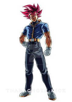 an anime character with pink hair and blue pants, standing in front of a white background