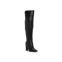 Vince Camuto-Minnada Over-the-Knee Boot Your favorite look gets a style boost with the Minnada over-the-knee boot from Vince Camuto. This sleek boot comes with a side zipper to enable hassle-free on/off. The streamlined pointy toe and the tapered block heel bring feminine flair to the overall design. Click here for Boot Measuring Guide. Wide Calf Knee-high Boots With Stacked Heel, Vince Camuto Black Over The Knee Boots, Medium Width Faux Leather Knee-high Boots With Pointed Toe, Wide Calf Pointed Toe Knee-high Boots With Zipper, Thigh High Boots Outfit, High Boots Outfit, Brown Knee-high Moto Boots Medium Width, Knee Boot, Vince Camuto Shoes