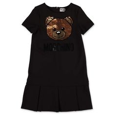 Designers Moschino Teddy Bear Black Viscose Blend Dress Teen Girl Dresses, Moschino