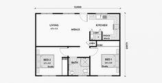 the floor plan for a two bedroom apartment with an attached kitchen and living room area