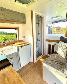 a mobile home with the kitchen and living room in it's own area is seen on instagram