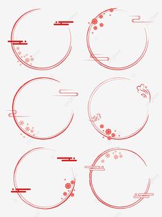 four circular frames with red lines and flowers, circle, frame png and psd