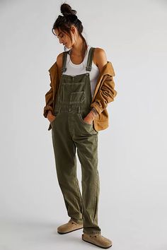 We The Free Ziggy Denim Overalls | Free People Green Overalls Outfits, Overalls Outfits, Green Overalls, Overalls Women, Denim Overalls, Pocket Detail