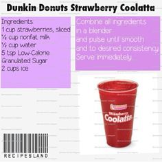 an advertisement for dunkin donuts strawberry colata, with instructions to make it