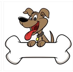 a cartoon dog holding a bone in its mouth