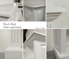 several different angles and sizes of white painted furniture