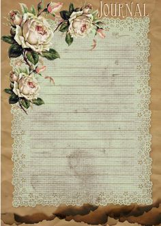 an old paper with roses on it and lace border around the edges, is shown