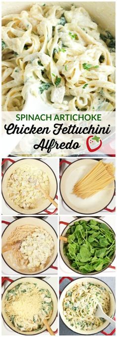 spinach artichoke chicken fettuccine alfredo is an easy weeknight meal