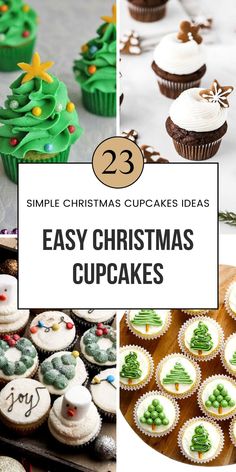 christmas cupcakes with green frosting and white icing are arranged in the shape of trees