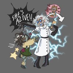 an old woman in a chef's outfit holding up a doughnut with the words she's alive on it