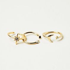 Recycled Brass Stackable Ring Trio. Consists Of Three Adjustable Mix And Match Celestial Themed Rings With Glass Stones. Nip From And Every. Celestial Rings, Generations Of Women, Luxury Wedding Rings, Celestial Ring, Romantic Rings, Written In The Stars, Stackable Rings Silver, Moon And Star Ring, Tanzanite Diamond Ring