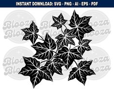 a black and white image of leaves with the words instant printable svg - png