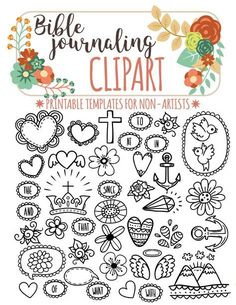 bible journal clipart with flowers, hearts and crosses on the cover for children's crafts