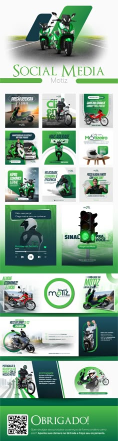 the green and white advertisement is shown in three different languages, including one for social media