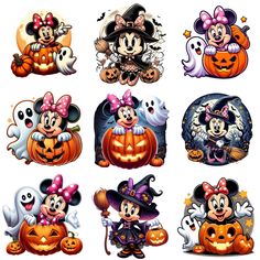 mickey mouse halloween stickers with pumpkins, ghost and other characters on it's faces