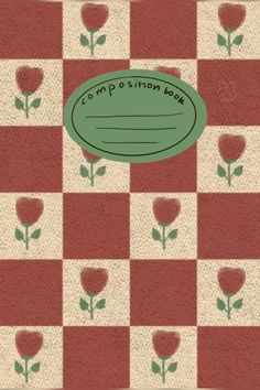 a red and white checkered book cover with a flower on the bottom right corner