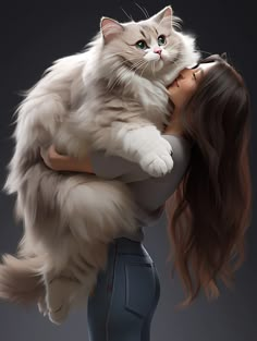 a woman holding a cat in her arms and kissing it's face with both hands