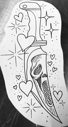 a drawing of a toothbrush with hearts on it